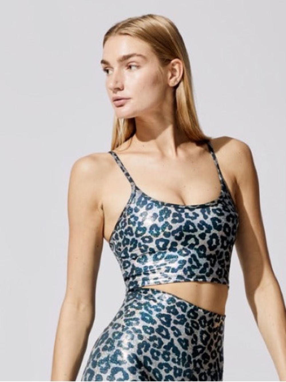 Beach Riot Holographic Leopard Print Scoop Sports Bra or Swim Top Size Medium
